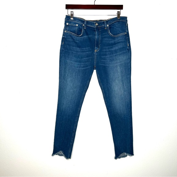 Rag & Bone Lenox High Rise Ankle Skinny Dark Blue Womens Sz 32 Shark Bite Hem - Picture 1 of 9